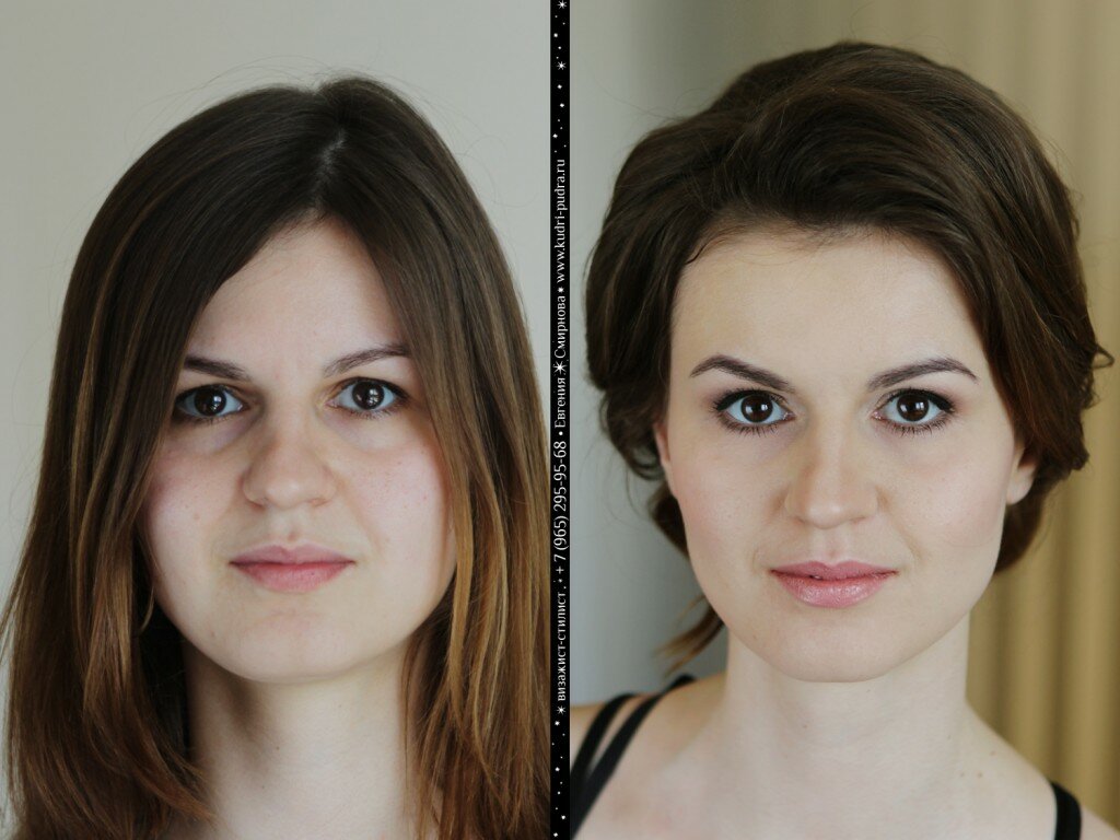макияж до и после, причёска